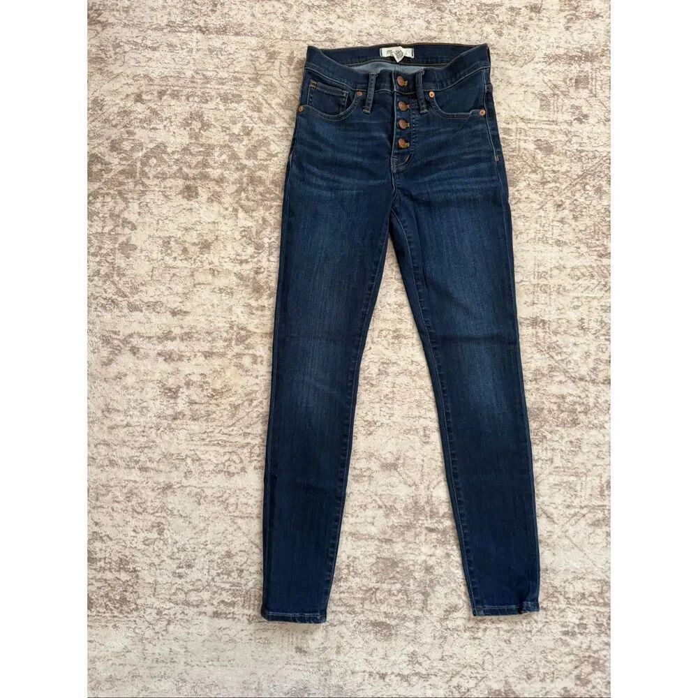 Madewell Women's 9" Mid-rise Button-fly Skinny Denim Jeans Dark Wash Size 26 - Picture 2 of 10